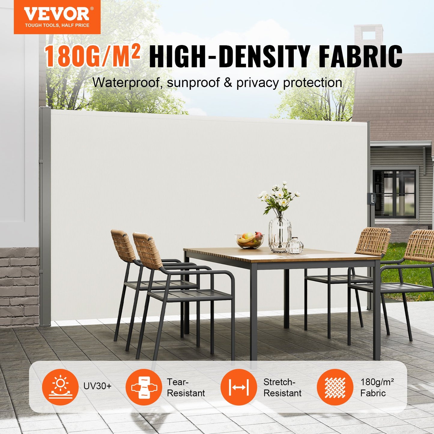 Retractable Outdoor Privacy Screen 71x138 Inches Water-Resistant Patio Shade Beige