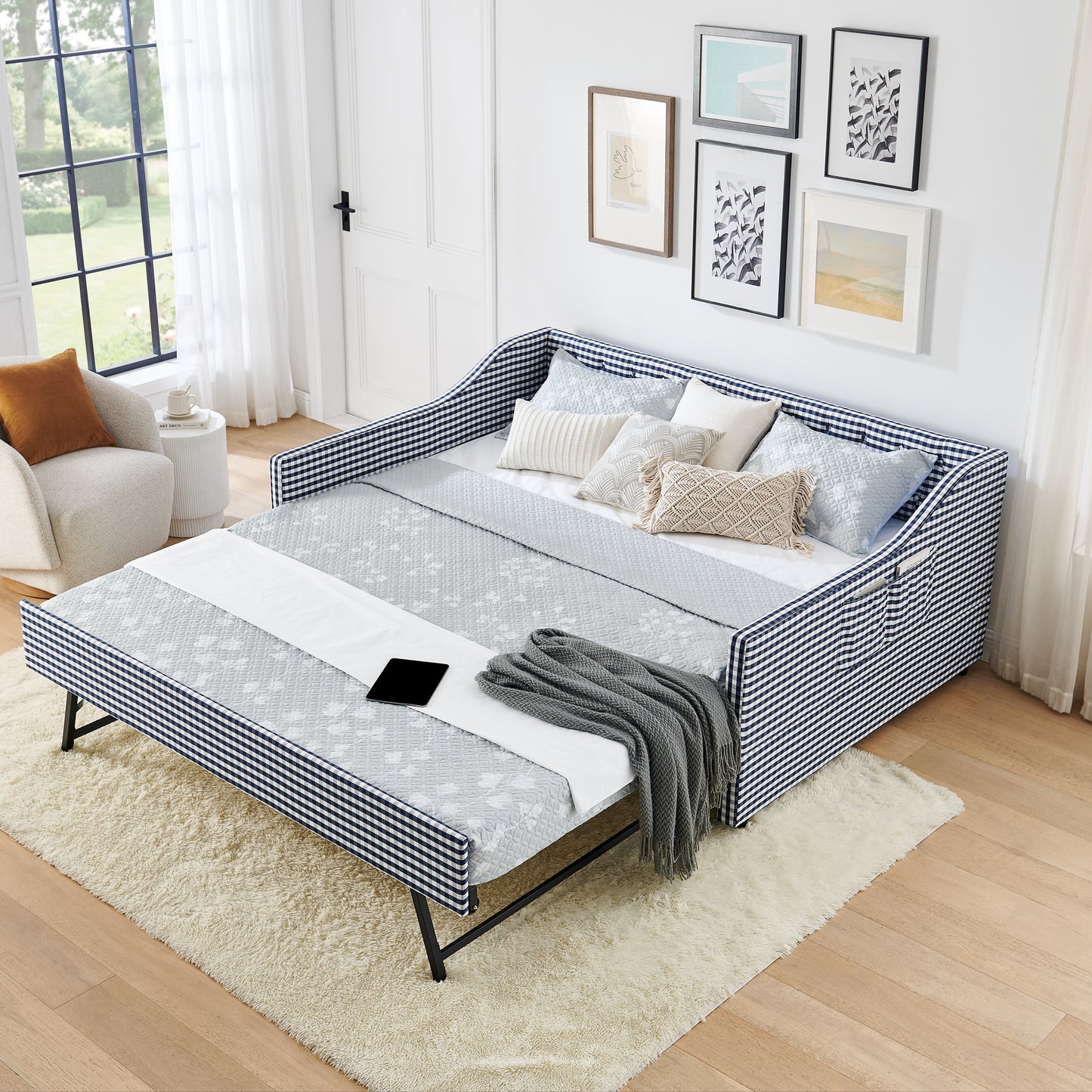 Full-Size Upholstered Daybed with Trundle & Storage - Dark Blue