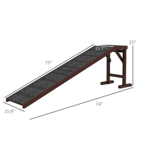 Dog Ramp for Bed with Non-Slip Carpet & Top Platform - Brown, 74 x 16 x 25