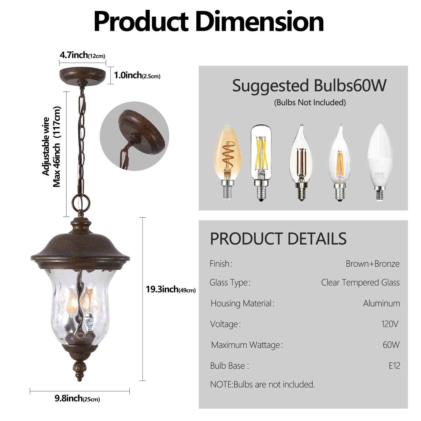 Rustic Outdoor Hanging Lantern - Weatherproof Vintage Pendant Light