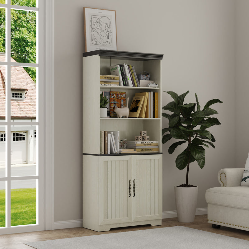 Tall Storage Cabinet with Adjustable Shelves & Barn Doors - Grey