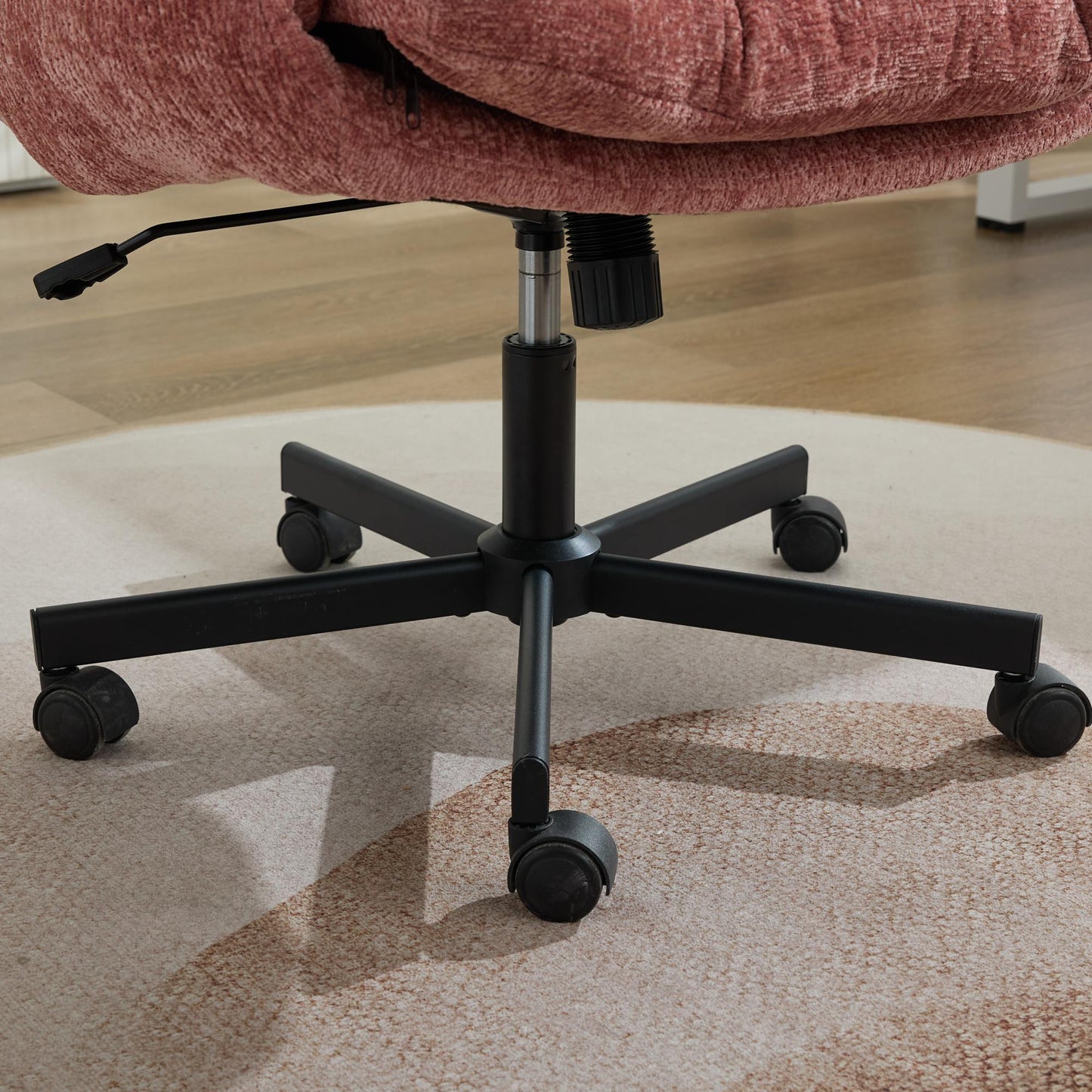 Chenille Swivel Office Chair - Adjustable Height & Armrests, Blush Pink