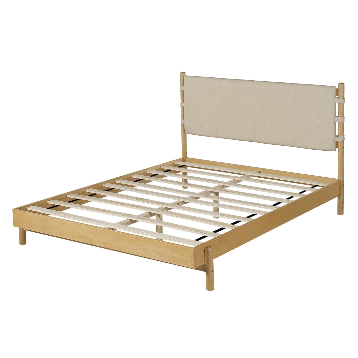 Premium Rubber Wood Platform Bed Frame, Queen Frame With Headboard