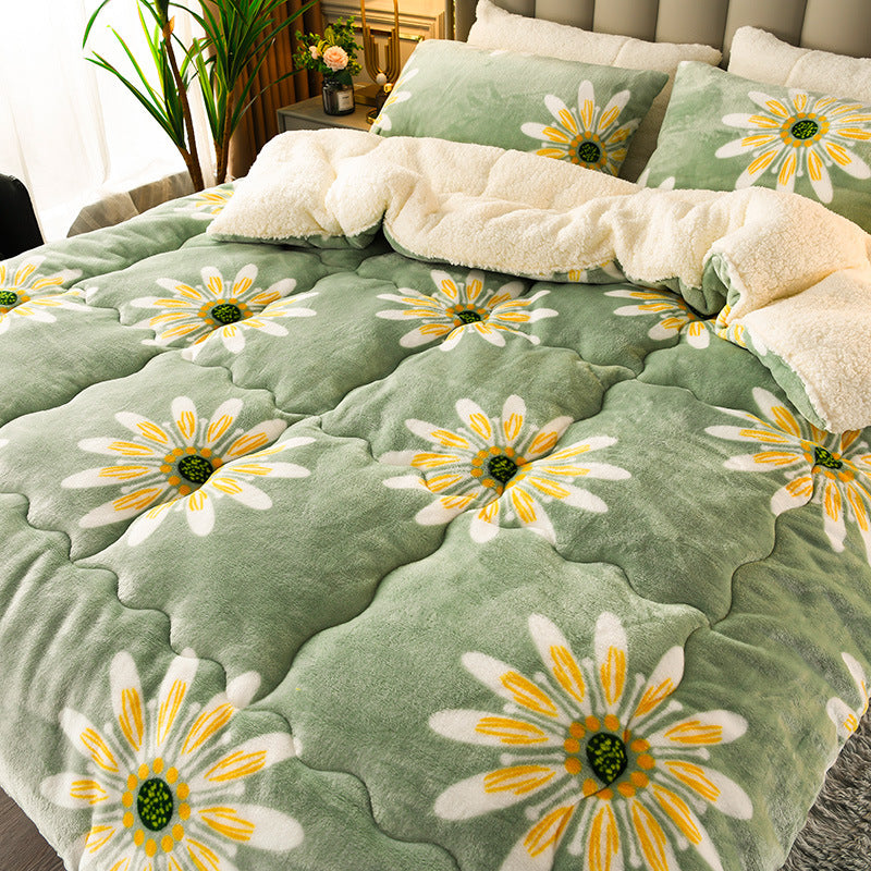 Winter Fleece Quilt Bedding Set - Thick Flannel Warm Comforter for Home