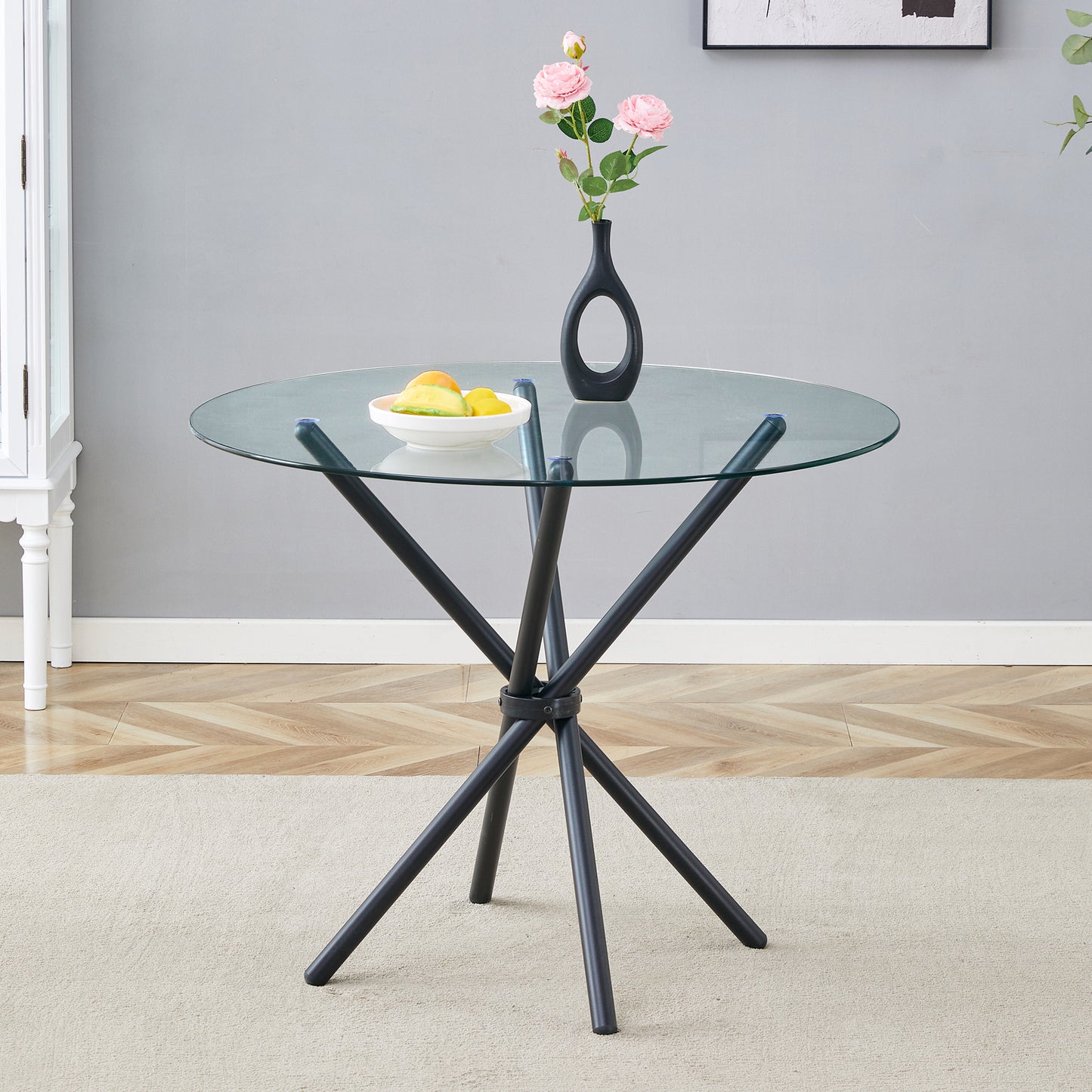 A Circular Transparent Tempered Glass Round Table With Diameter Of