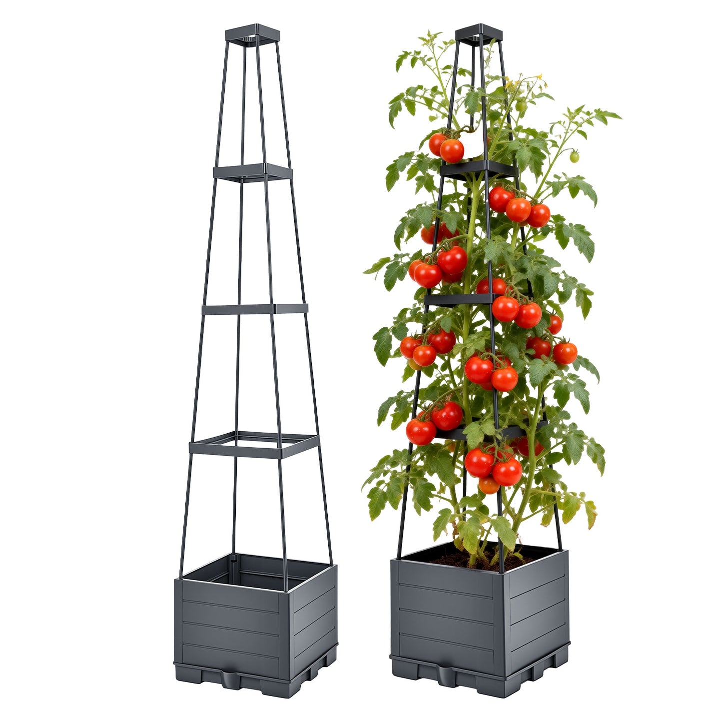 2-Pack Adjustable Garden Bed Boxes with Trellis for Climbing Plants & Self-Watering Planters