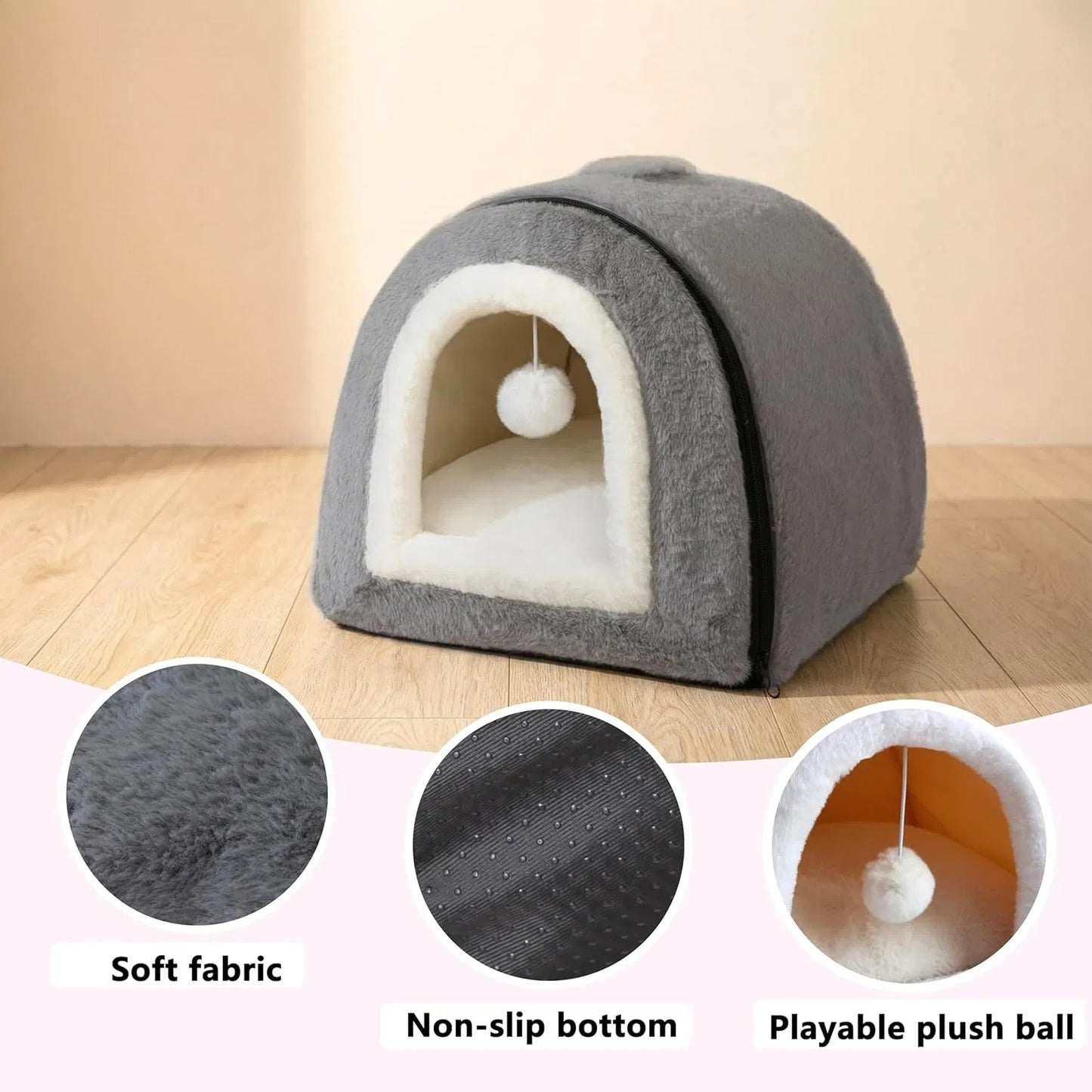 Foldable Indoor Cat Bed with Anti-Slip Water-Resistant Bottom - Cozy Pet House
