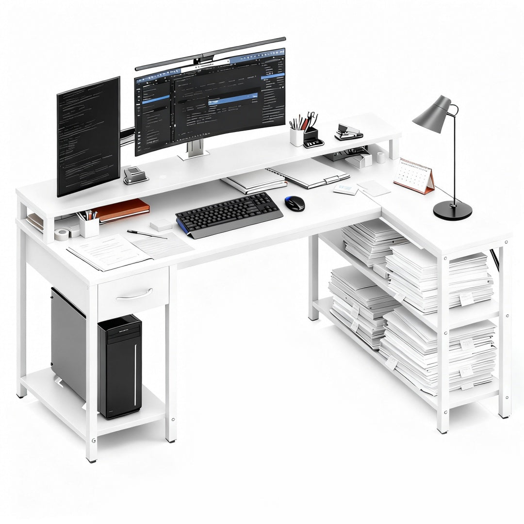 L-Shaped Gaming Table with USB Charging & LED Light