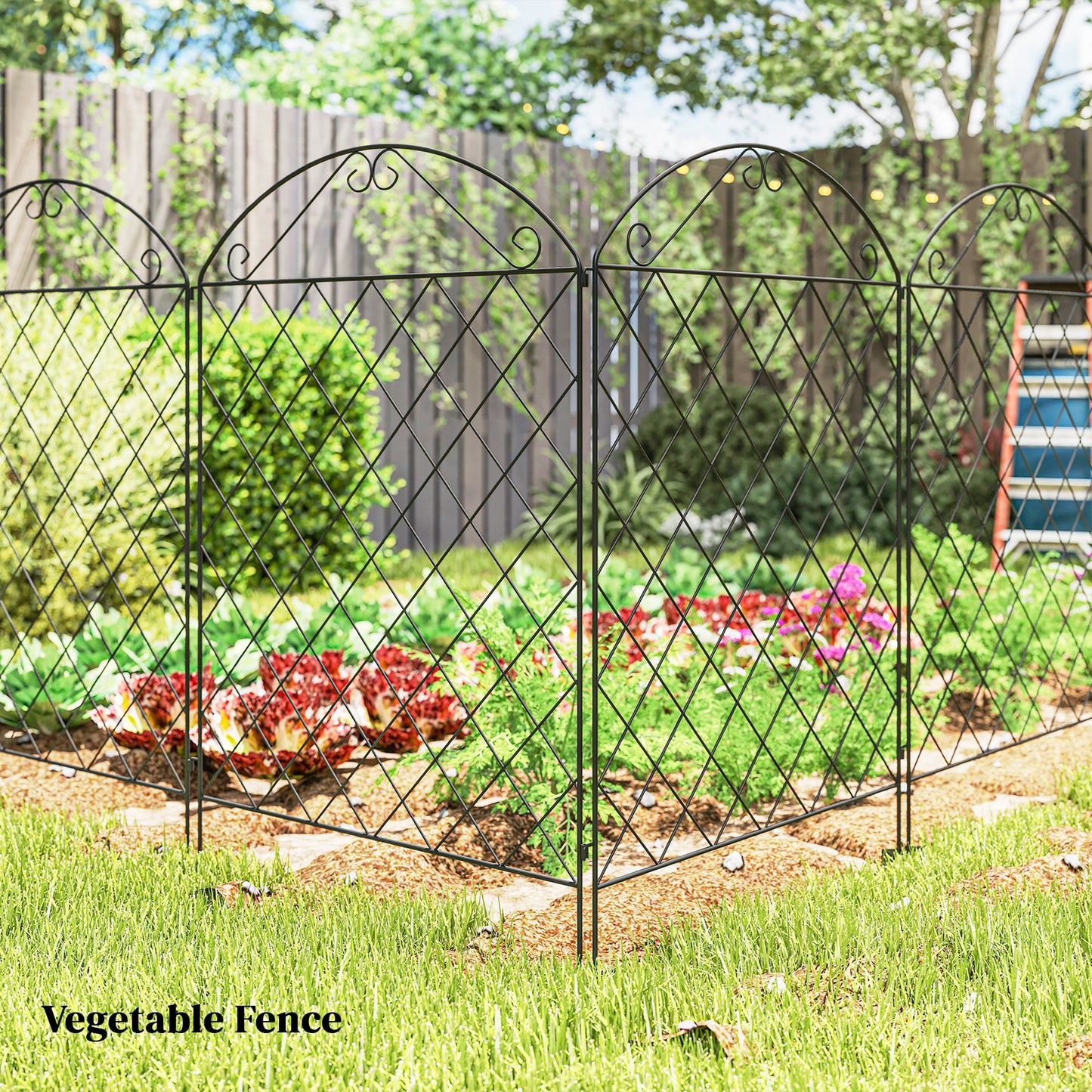 4 Pack Steel Garden Fence Panels - Rust-Resistant Black Edging