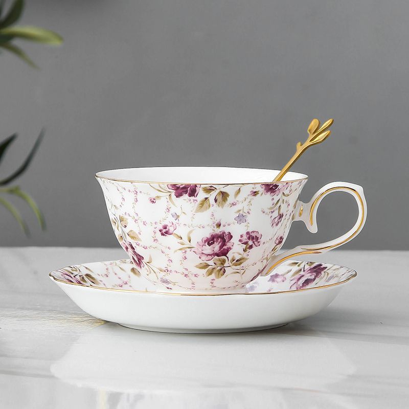 Luxury European-Style Coffee Cup & Tea Set with Gold Spoon - Multiple Colors