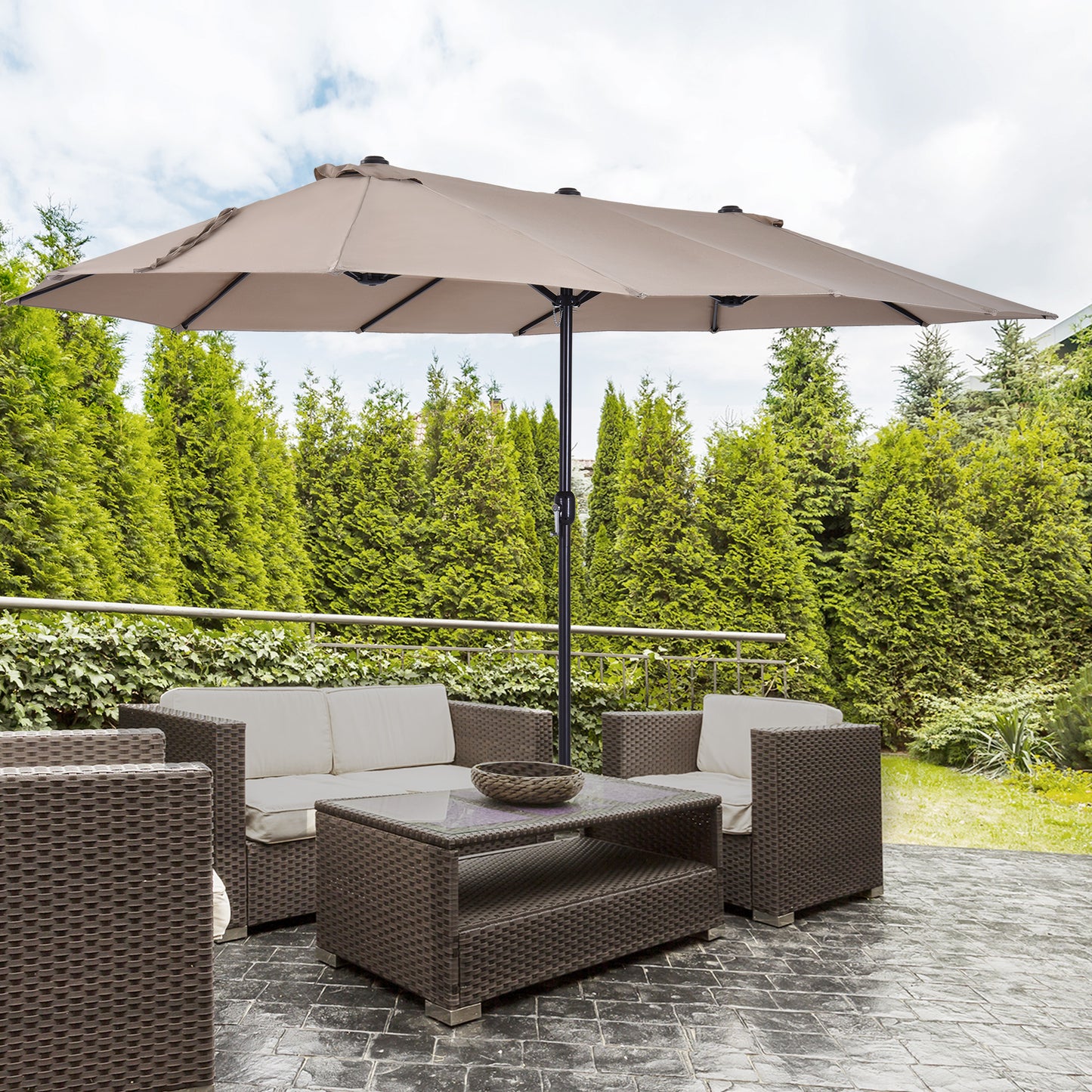 15ft Double-Sided Patio Umbrella with Crank Handle - Tan