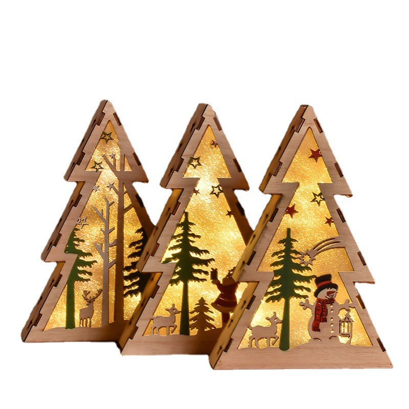 Christmas Wooden Luminous Ornaments with Lights - Festive Holiday Decor