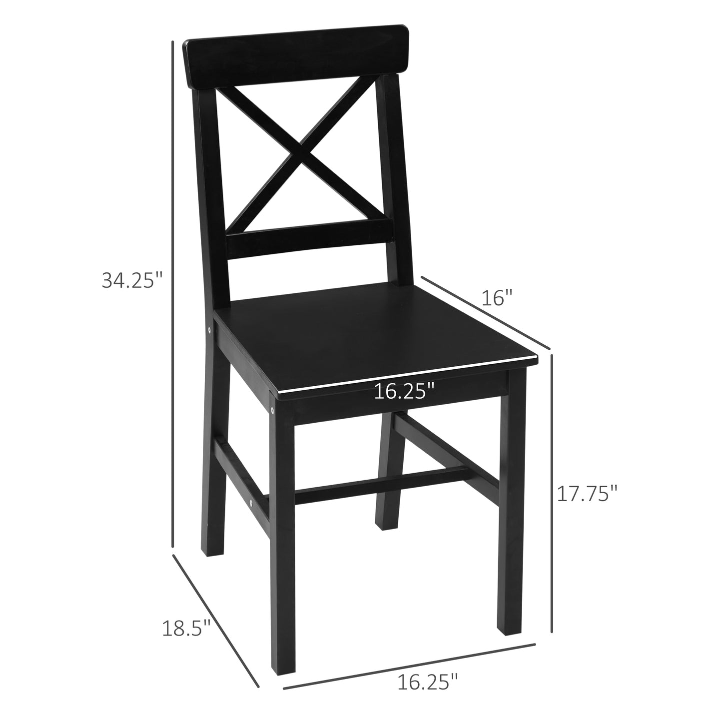 Farmhouse Dining Chairs Set of 2 with Cross Back Design - Black