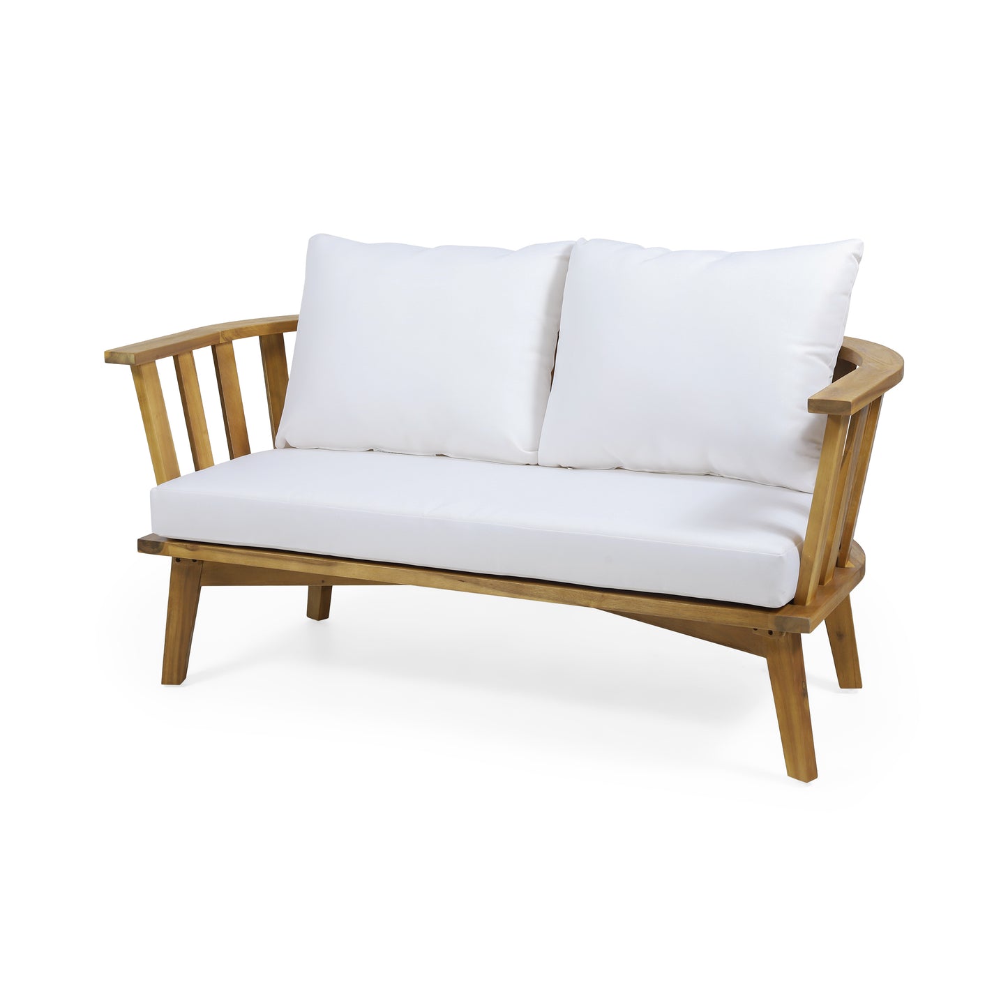 Outdoor Wooden Loveseat With Cushions - White Teak 55.50 W X 27.00 D