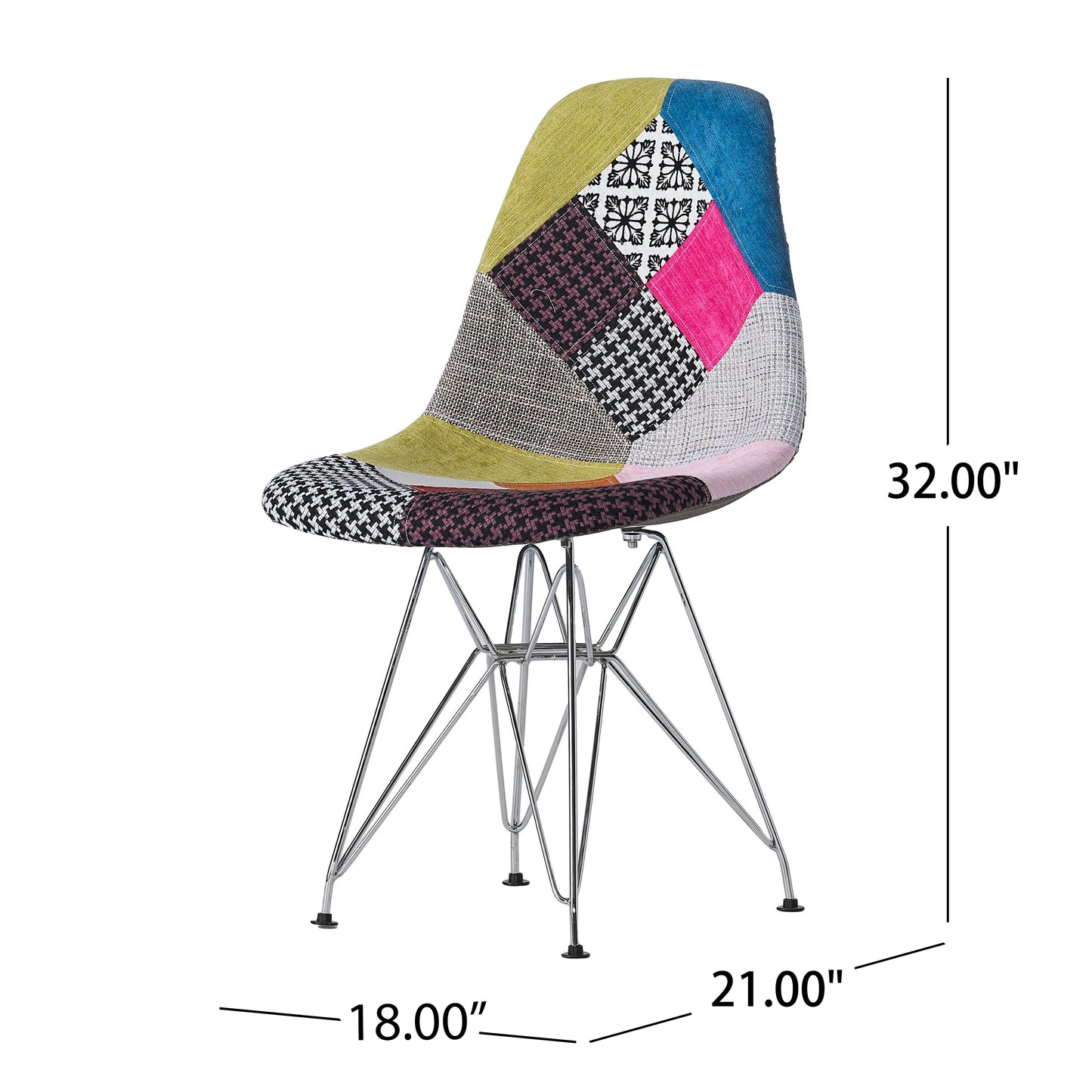 Patchwork Accent Chair Bohemian Style Fabric With Chromed Legs