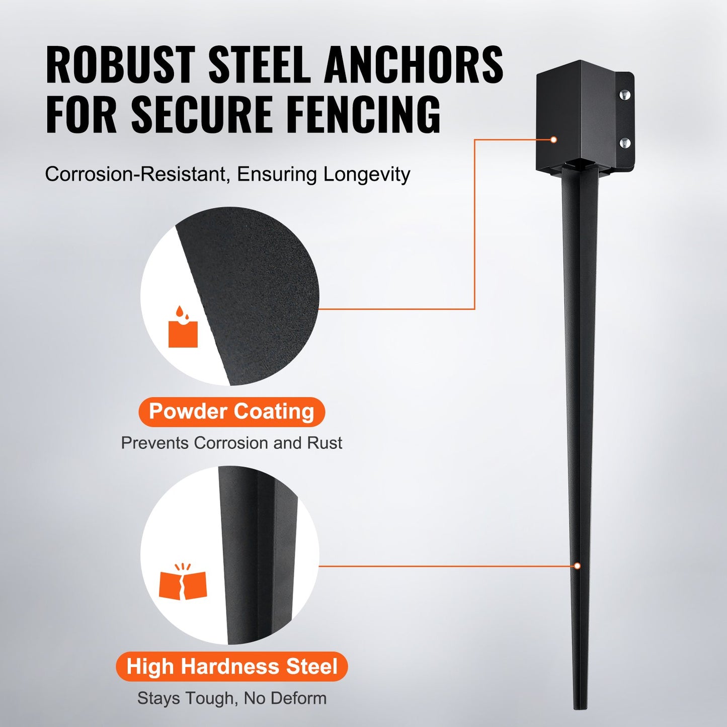 Fence Post Ground Anchor Spike 4 Pack - Heavy Duty Steel, Rustproof, 36 Inches for Garden, Mailbox, Railing