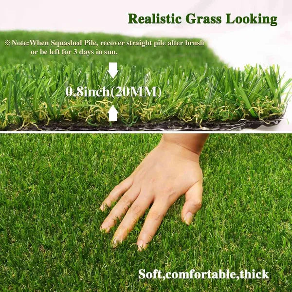 65ft x 15ft Artificial Turf Mat with Drainage Holes - Durable Fake Grass for Indoor & Outdoor Use