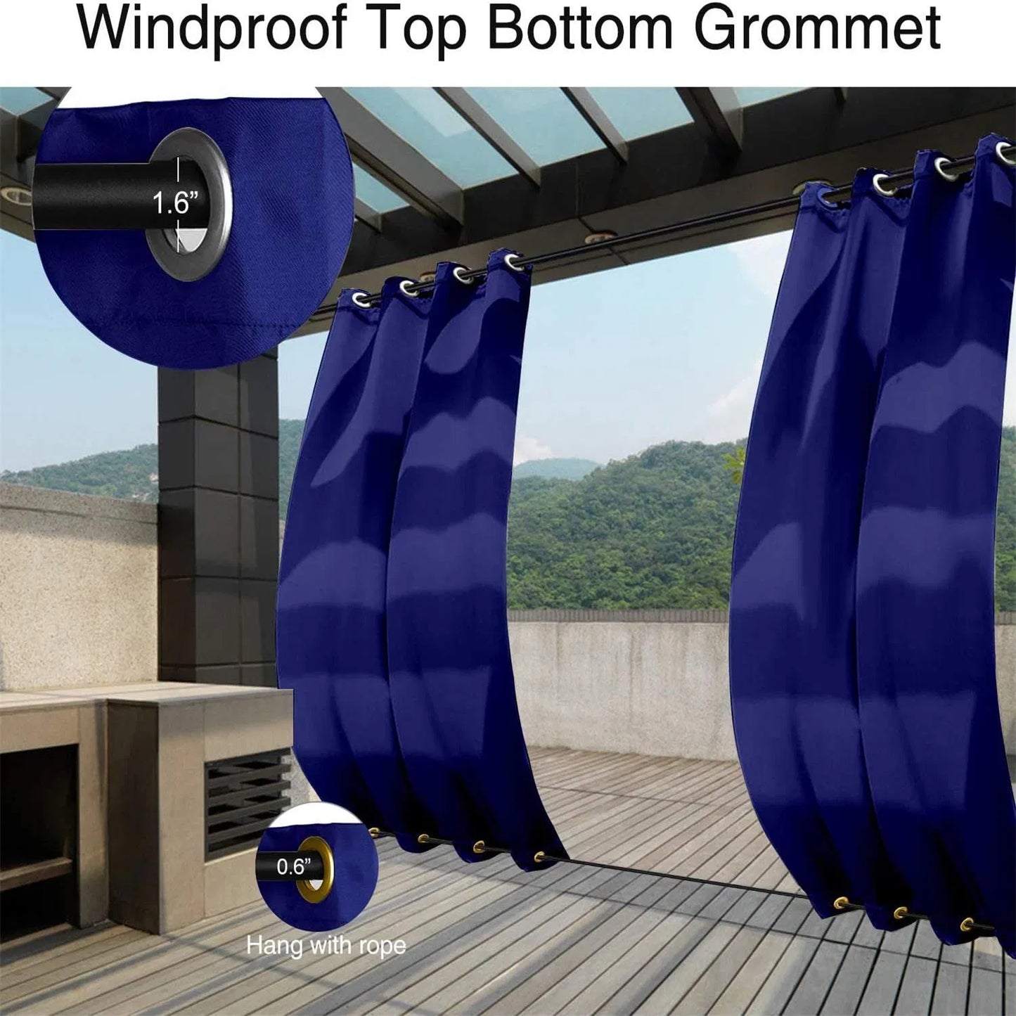 50x120 Inch Indoor Outdoor Grommet Curtain Panel Waterproof UV Shade