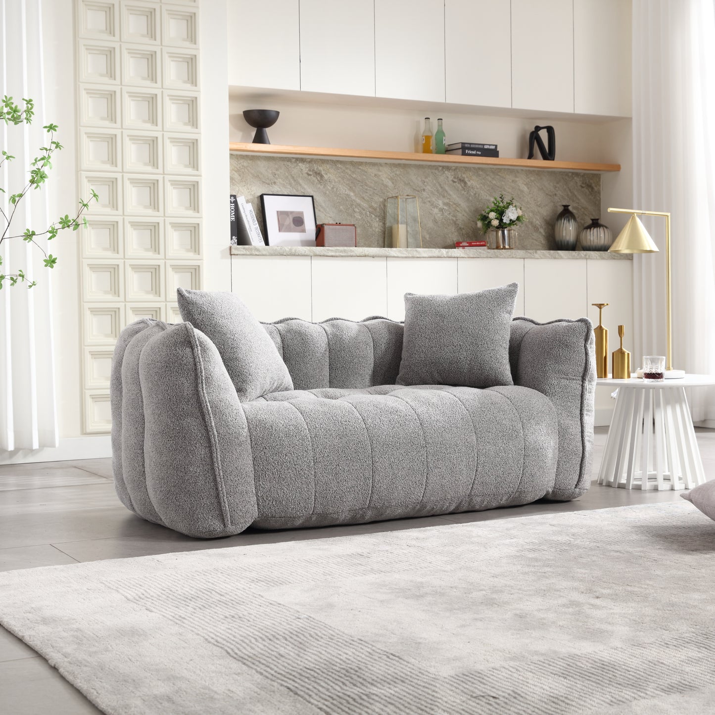 Soft Grey Beanbag Chair for Two - High Resilience Foam
