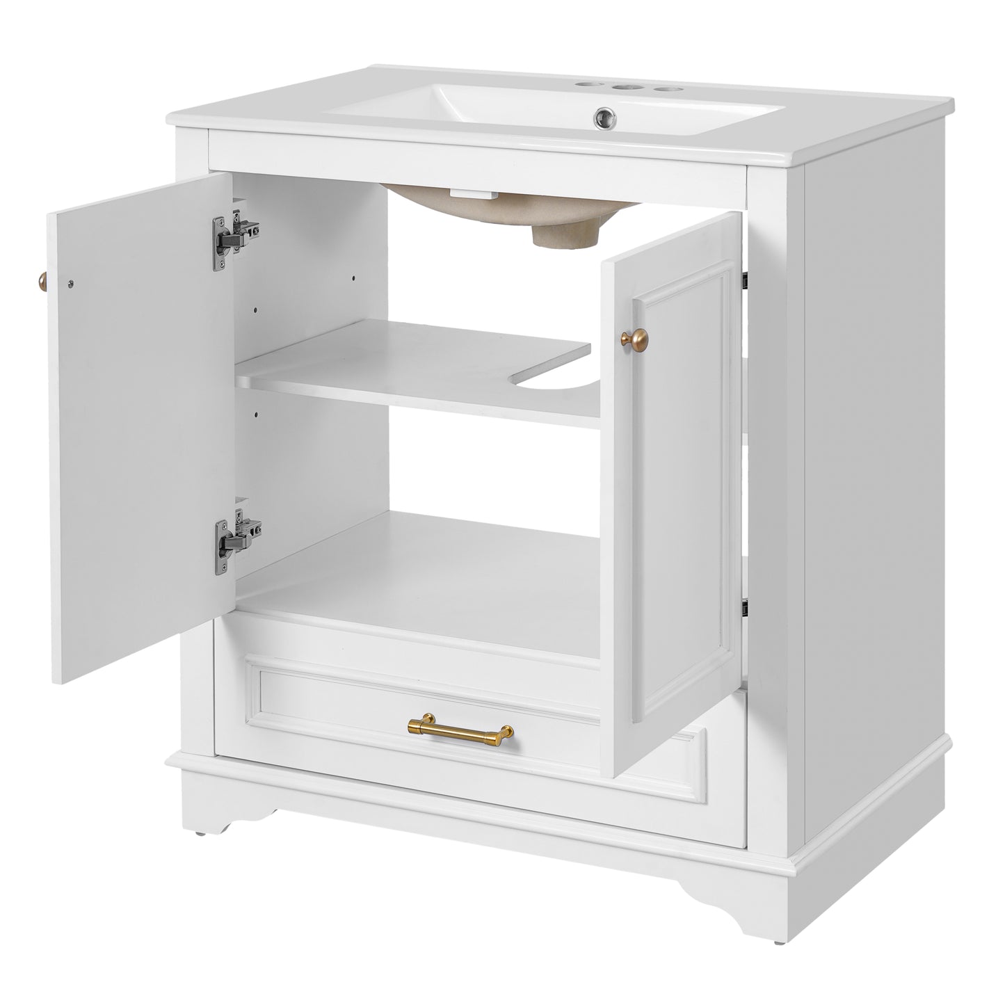30" Bathroom Vanity with Ceramic Sink & Soft Close Doors - White