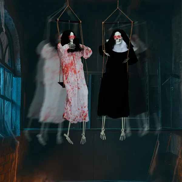 Hanging Grim Reaper Ghost Decorations - 3ft LED Eyes & Sounds (2-Pack)