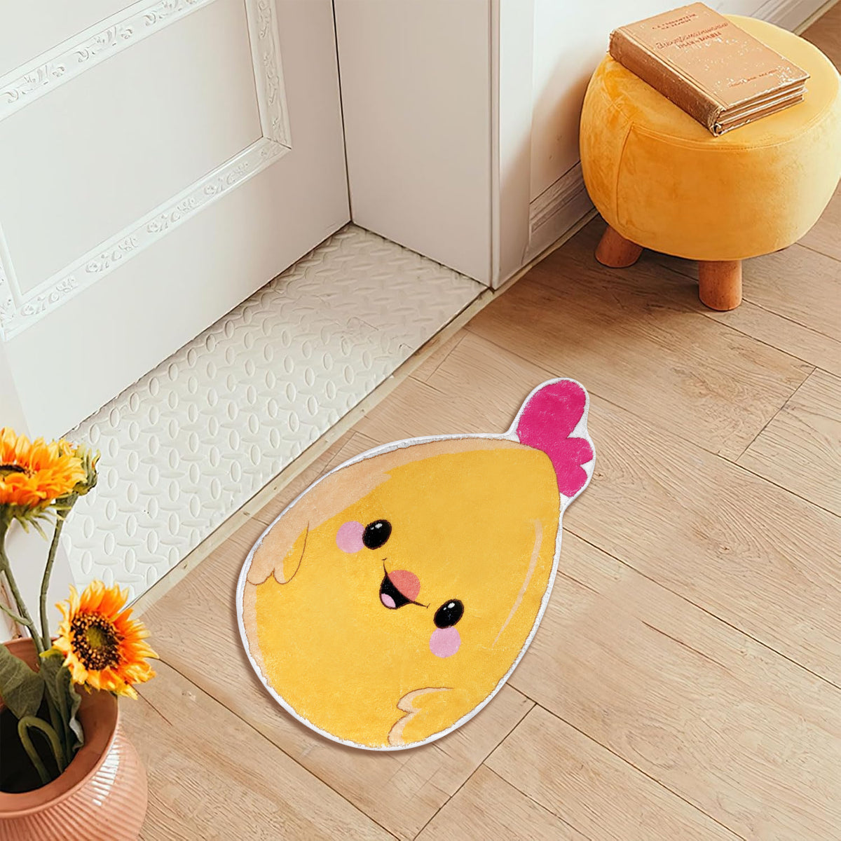 Chick Bathroom Rug - 24x15 Inch Non-Slip Washable Yellow Bath Mat
