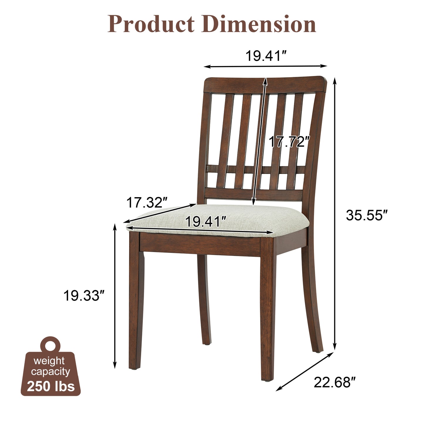 2-Piece Modern Scandinavian Dining Chairs, Curved Wood Backrest With