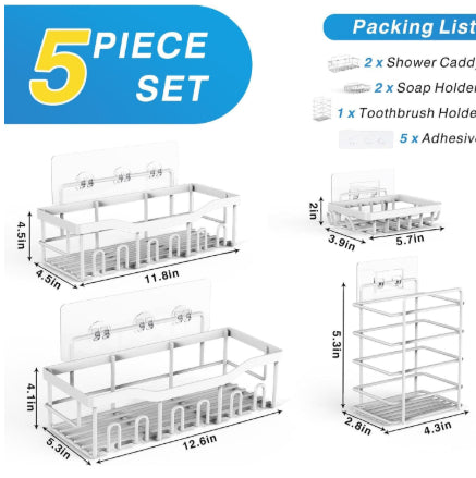 Wall-Mounted Bathroom Storage Rack 5-Tier Punch-Free Organizer
