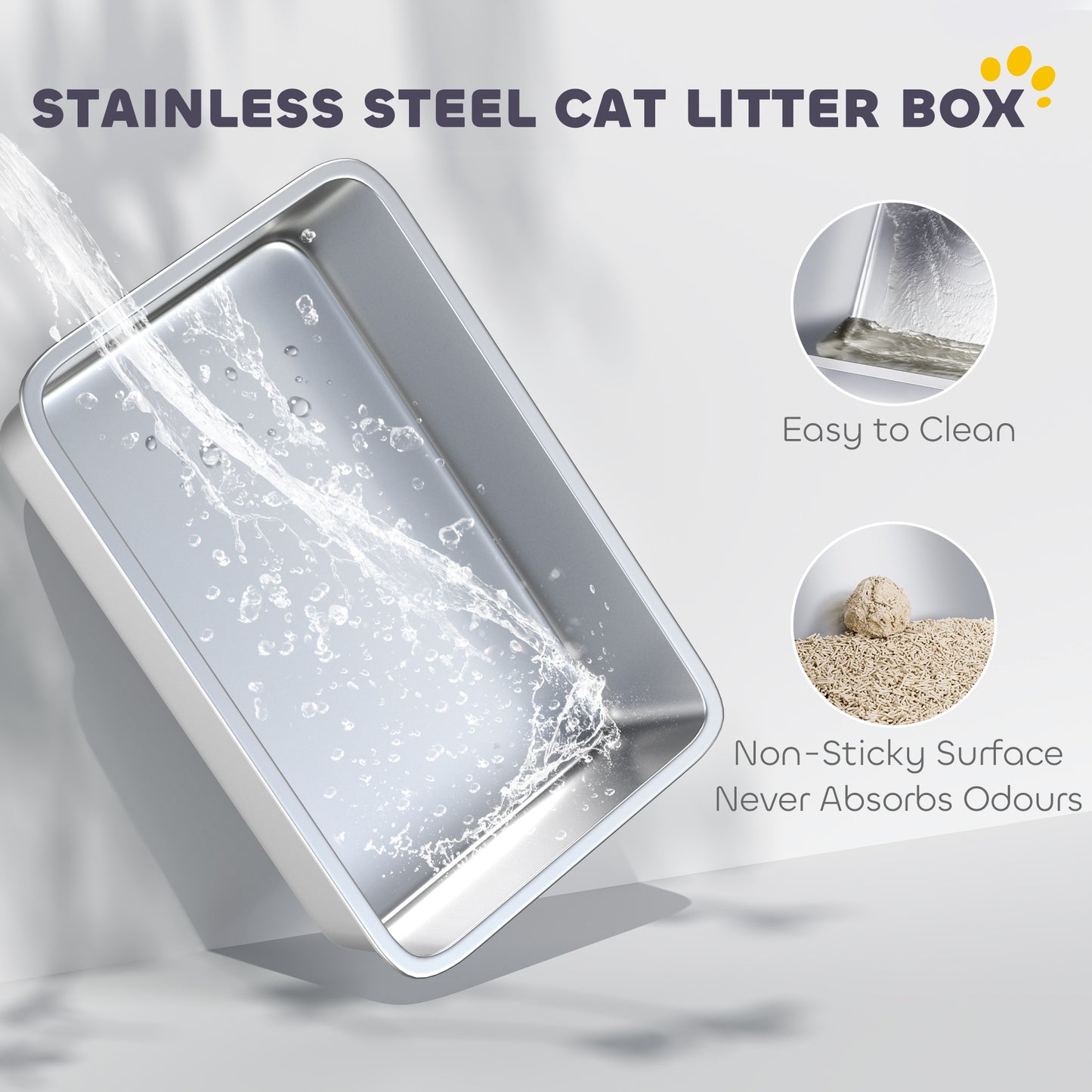 Extra Large Stainless Steel Cat Litter Box with Scoop & Pad - Anti-Leak & Easy Clean