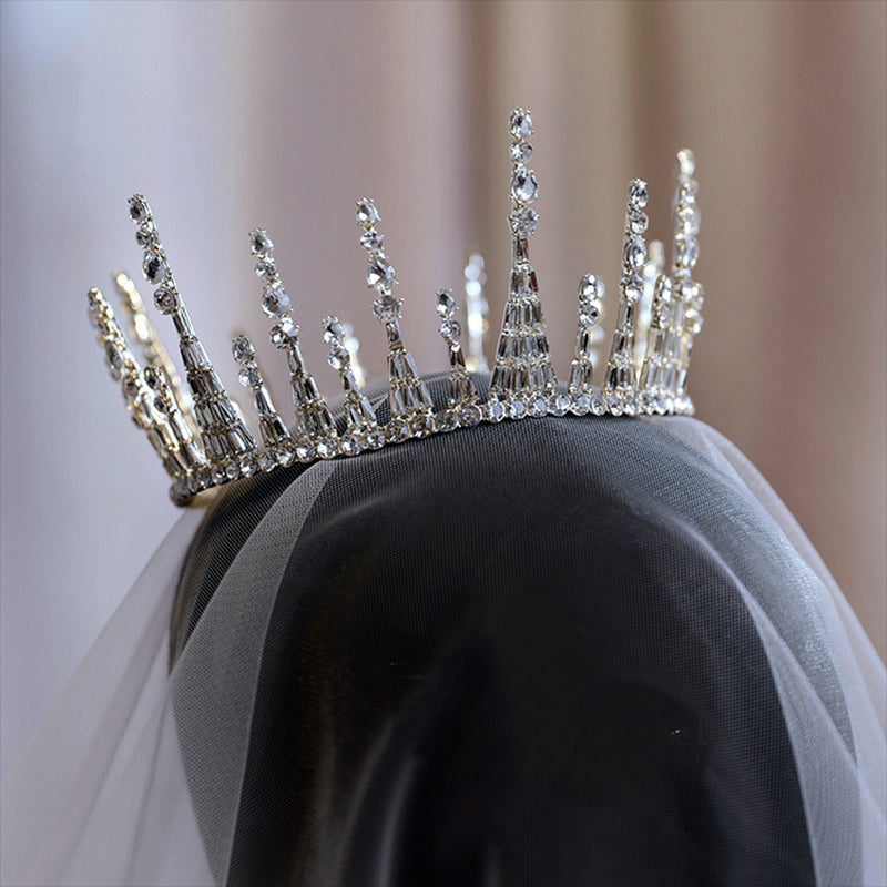Elegant Bridal Crown Hair Accessory with Mosaic Gem Detail - Gold & Silver