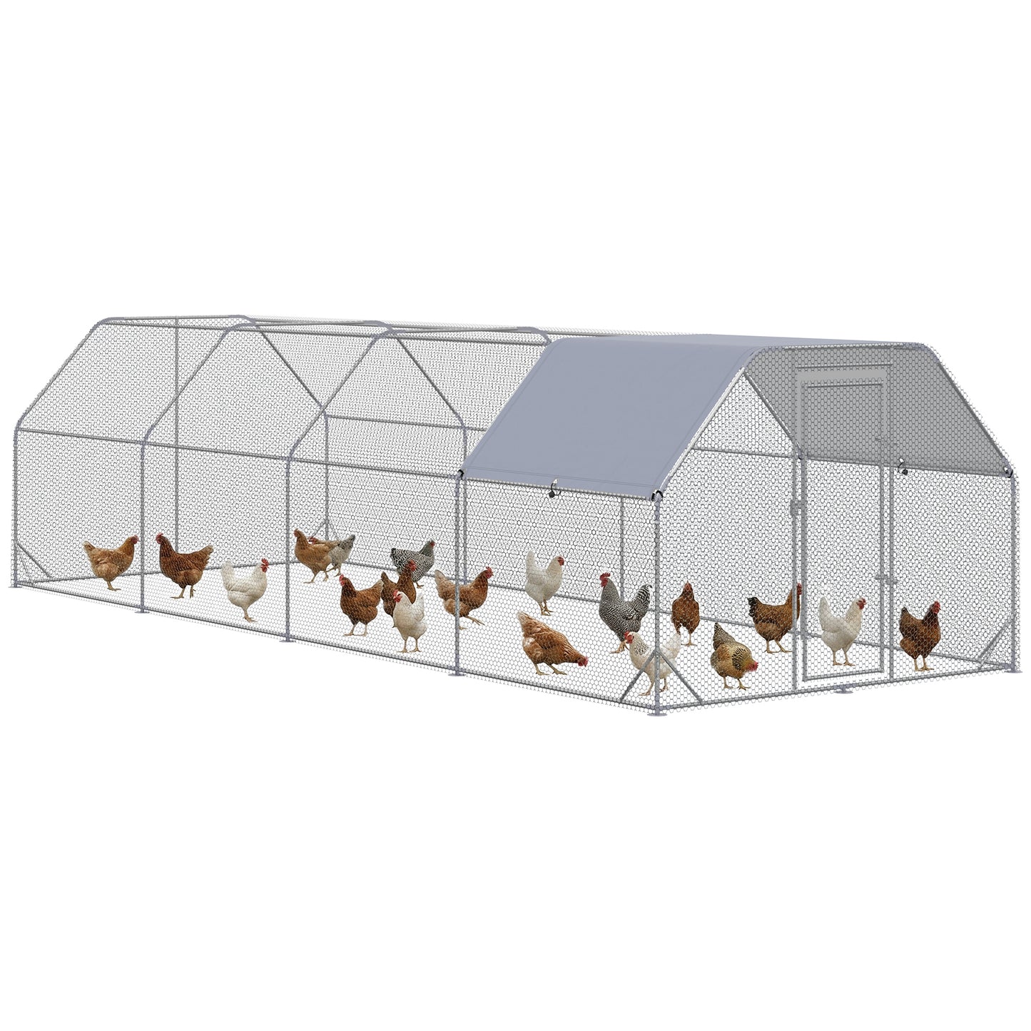Large Metal Chicken Coop with Waterproof Cover - 24.9' x 9.2'