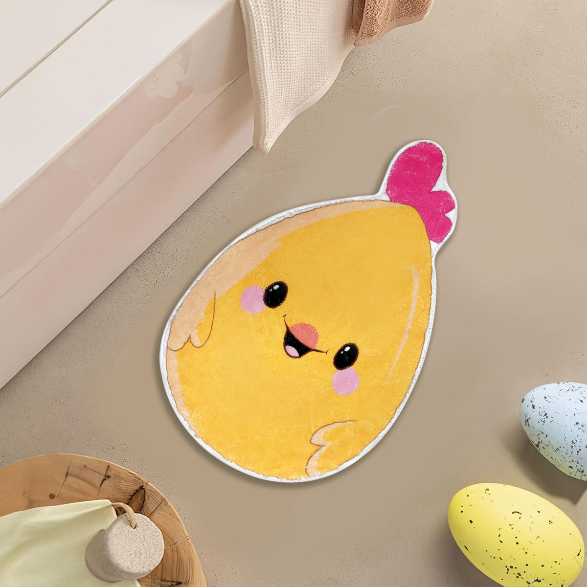 Chick Bathroom Rug - 24x15 Inch Non-Slip Washable Yellow Bath Mat