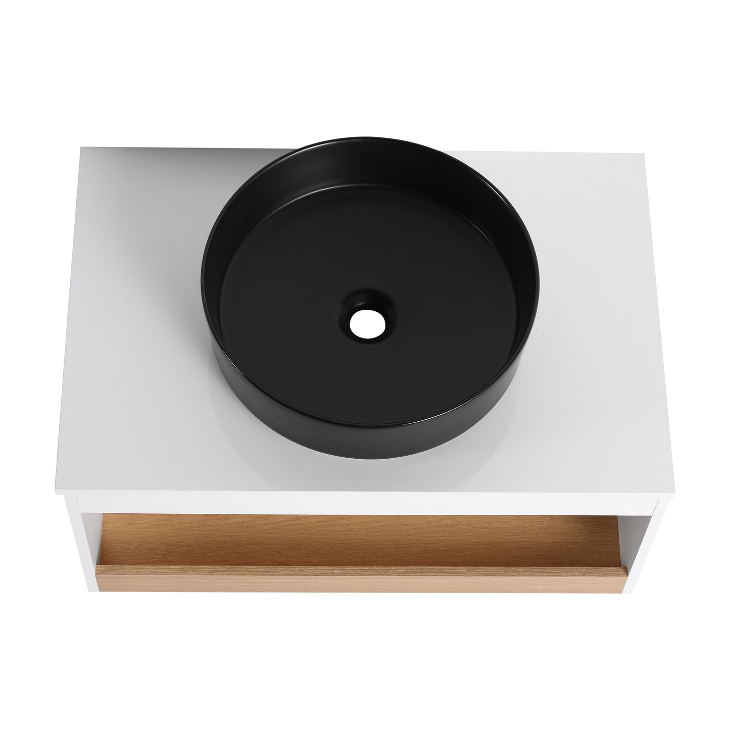 30" Floating Bathroom Vanity with Round Vessel Sink - White
