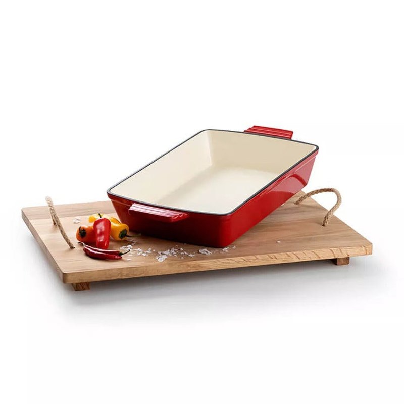 Rectangular Cast Iron Enamel Baking Pan with Handles - Uncoated Kitchen Bakeware