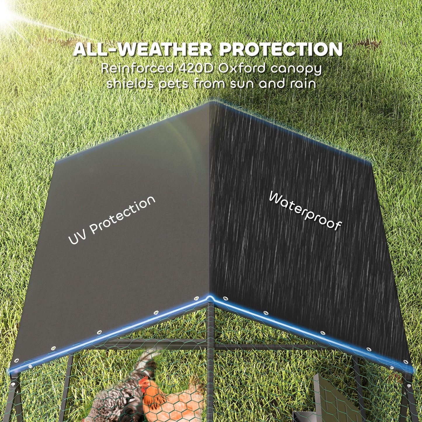 Large Metal Chicken Coop with Waterproof Cover for Poultry and Rabbits, Outdoor Cage