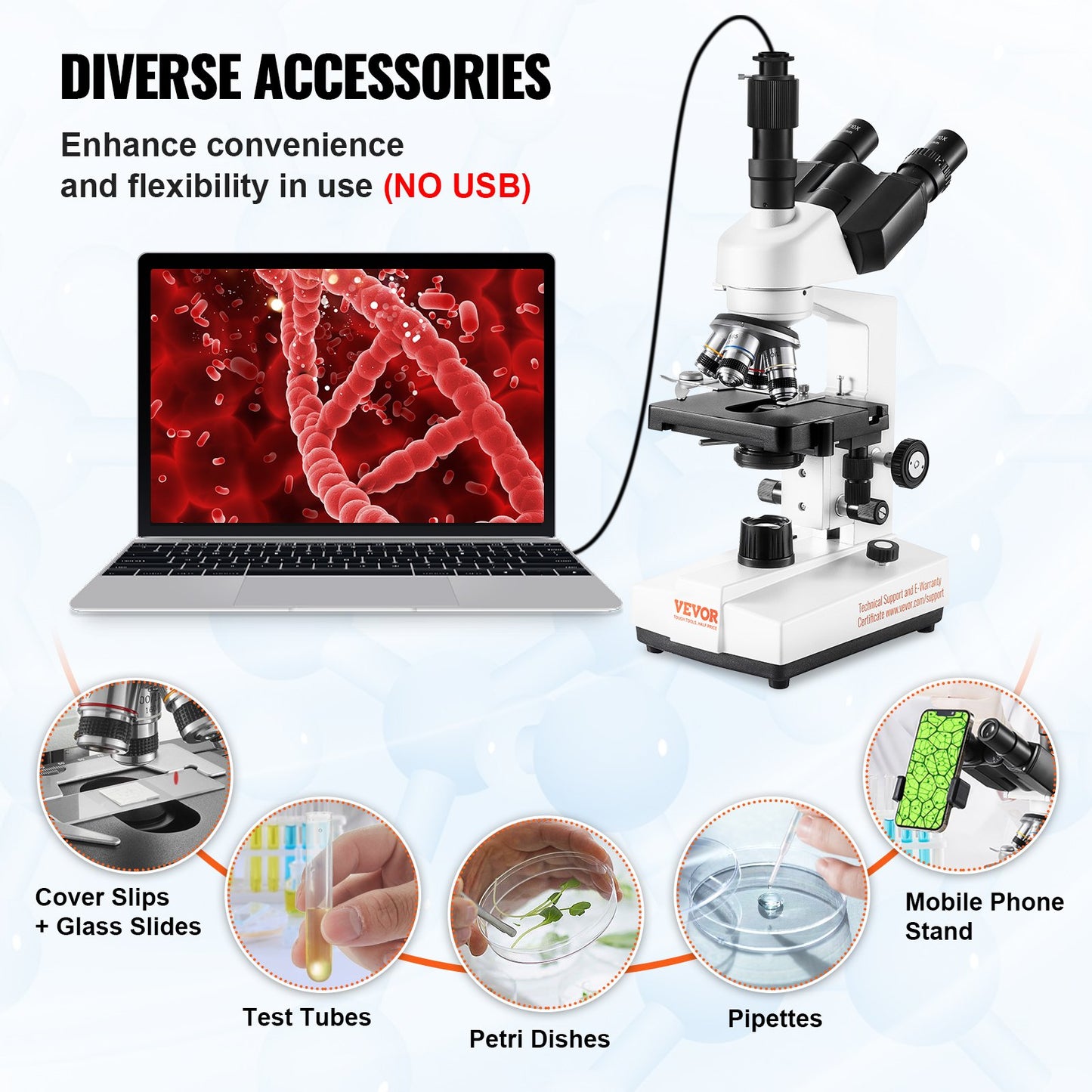 Trinocular Compound Microscope - 40X-5000X Magnification with LED Illumination