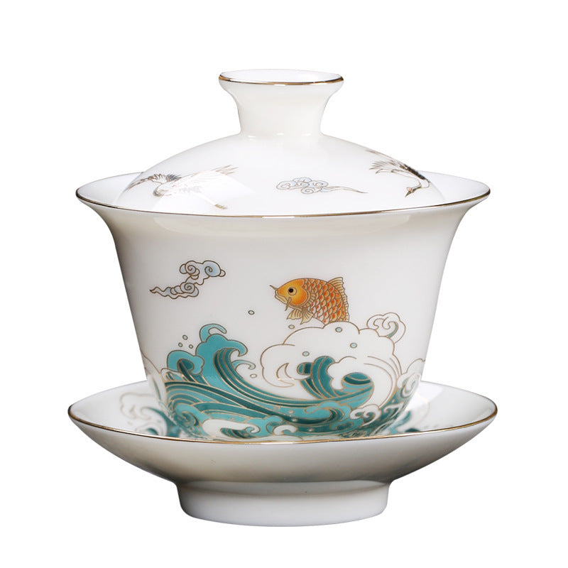 Colorful Jade Sancai Ceramic Cover Bowl 150ml - Creative Kitchen Decor