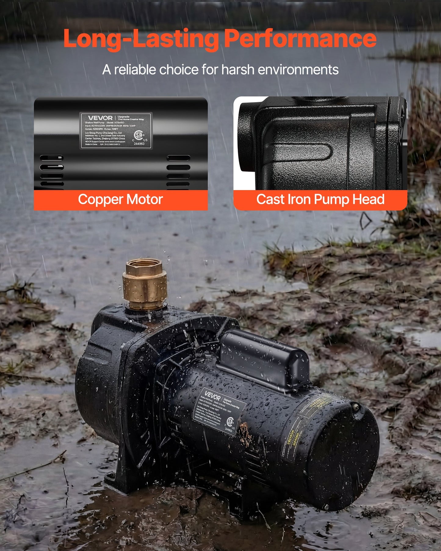 2 HP Shallow Well Jet Pump 5200 GPH Cast Iron Water Pump for Irrigation
