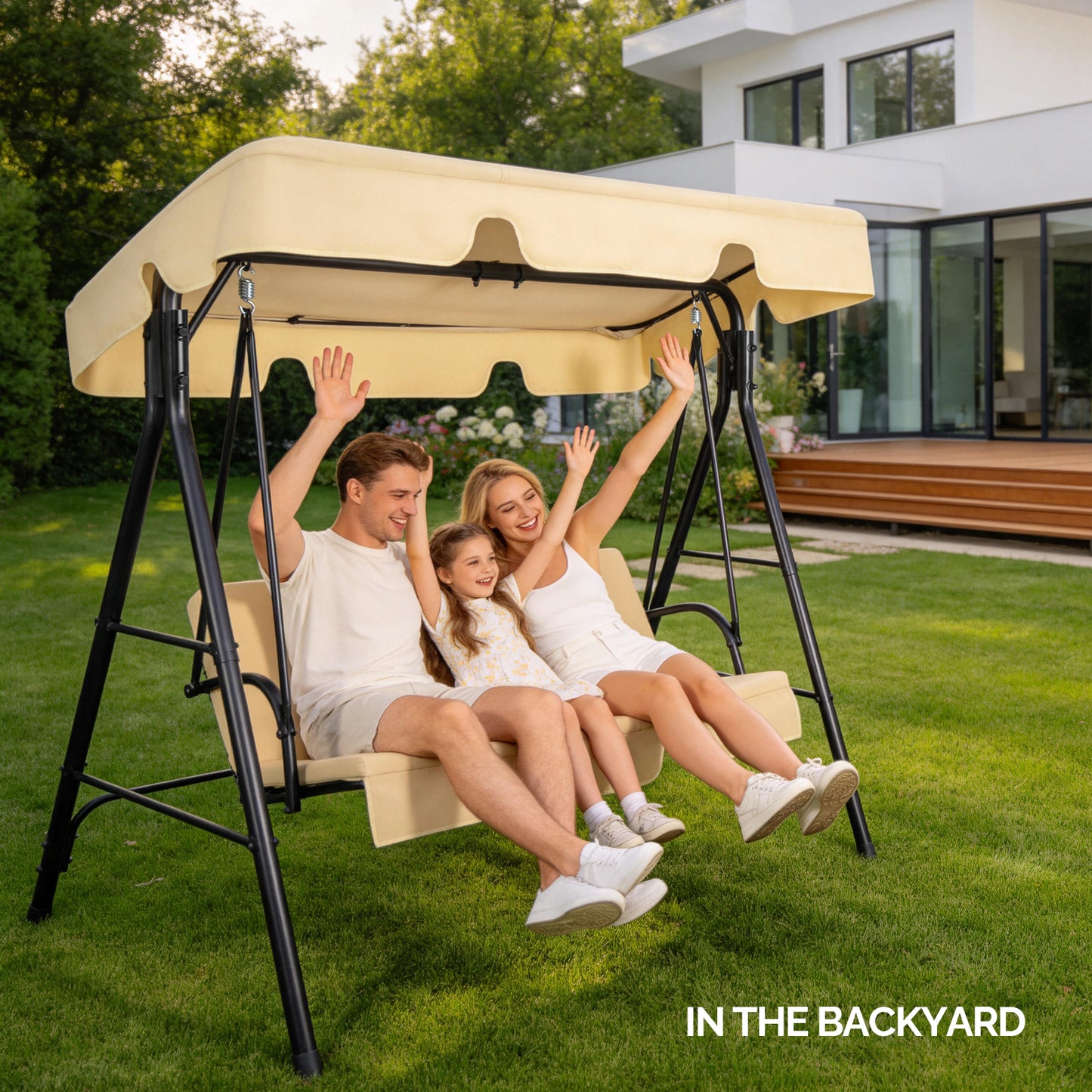 3-Person Outdoor Patio Swing Chair Set with Canopy & Cushions