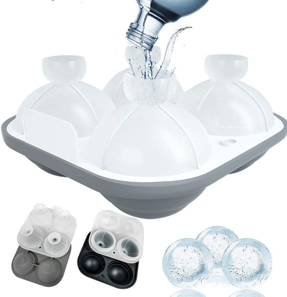 Silicone Ice Cube Tray for Whiskey and Frozen Drinks - 4 or 6 Balls Sets