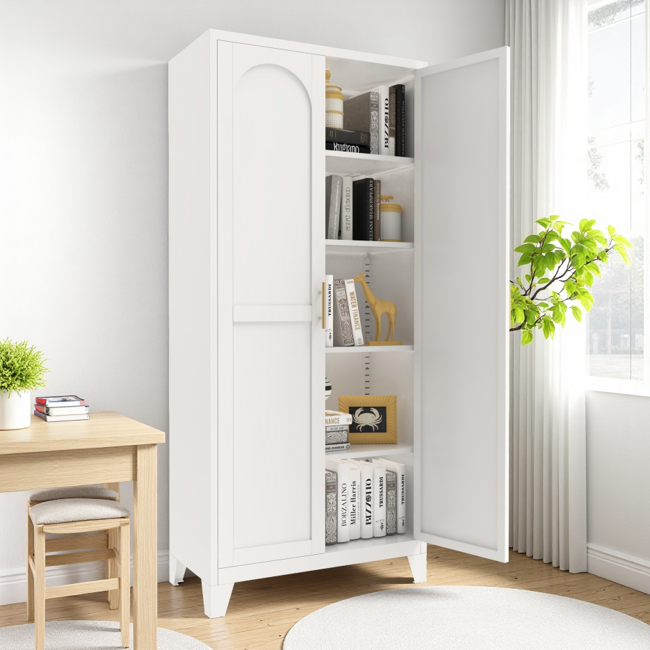 71'' Metal Storage Cabinet with Adjustable Shelves - White