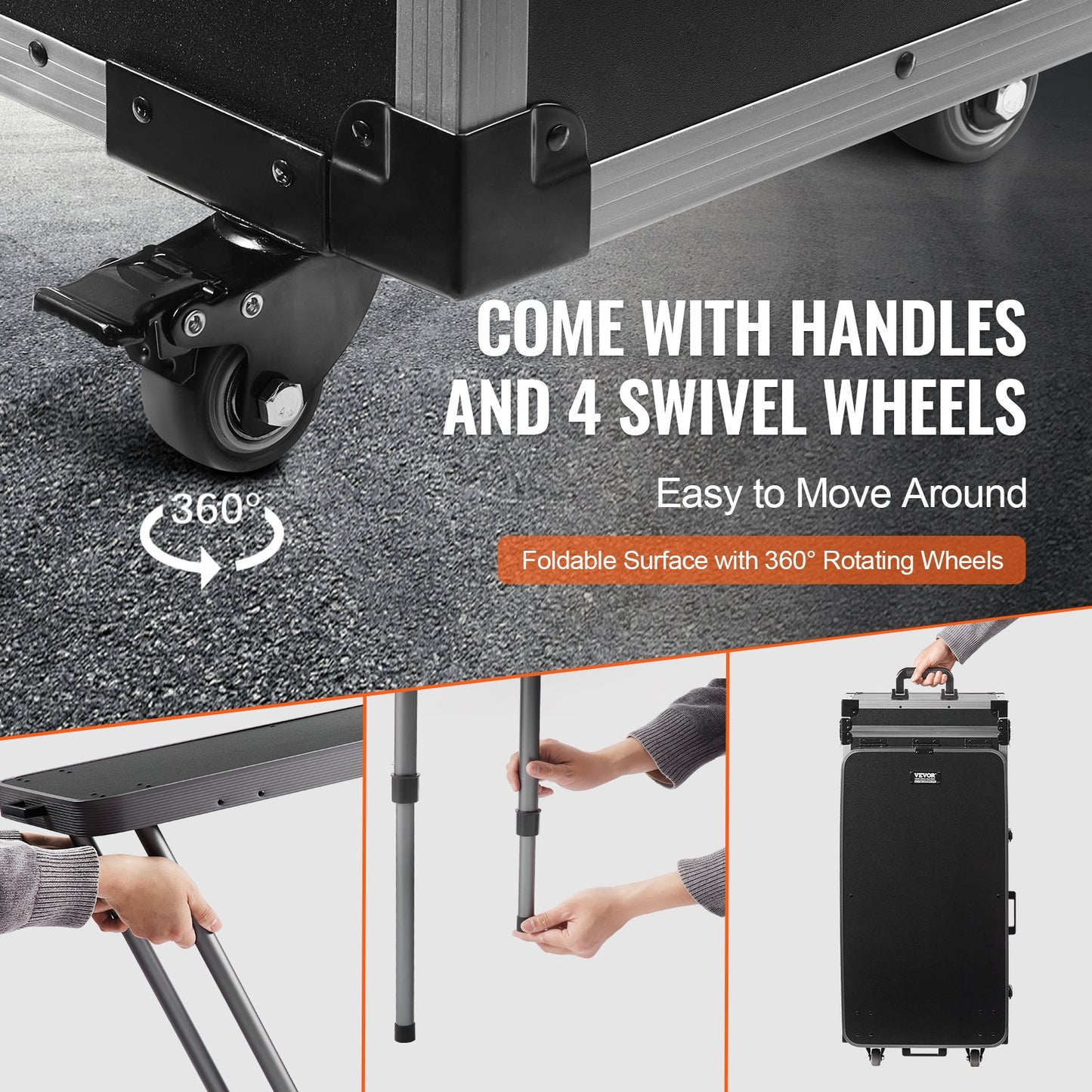 Extra Large Rolling Makeup Train Case with 360° Wheels - Black