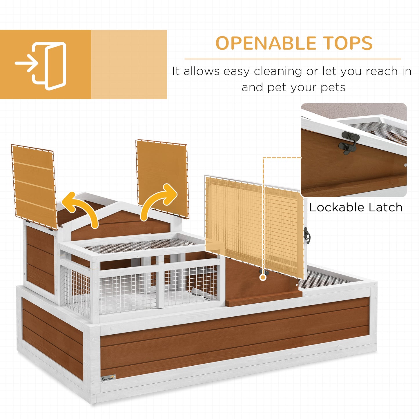 Large Tortoise Habitat House with Balcony and Openable Roofs - 44 x 25.5 inches, Coffee