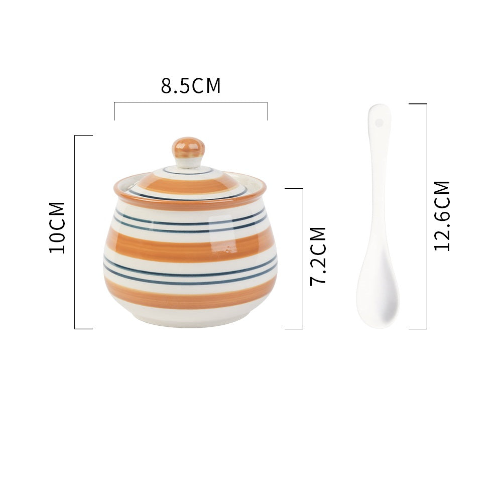Ceramic Condiment Pot Set with Spoon - Kitchen Tableware, Household