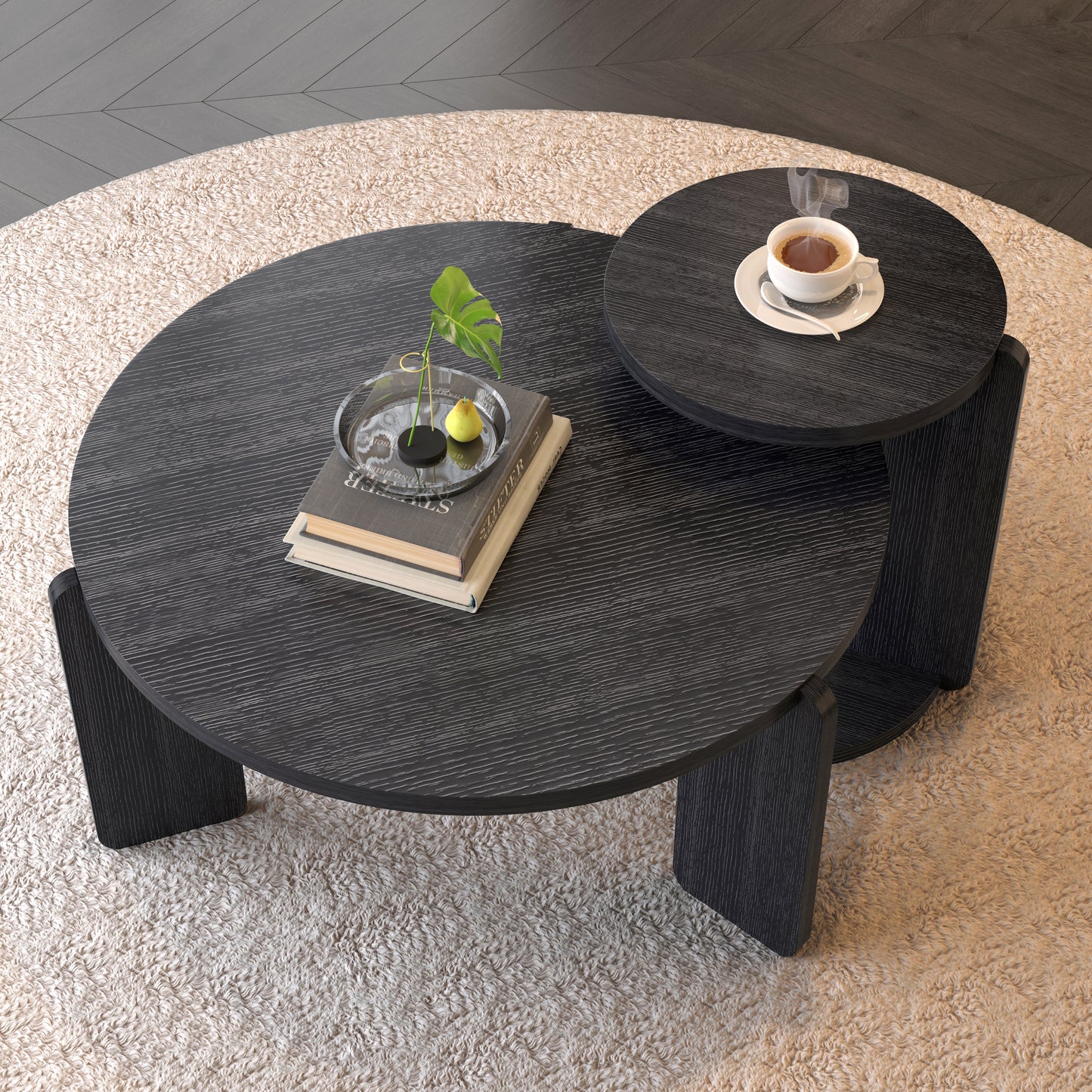 32.68 Inch 83 Cm Diameter Nesting Round Wood Coffee Table With End