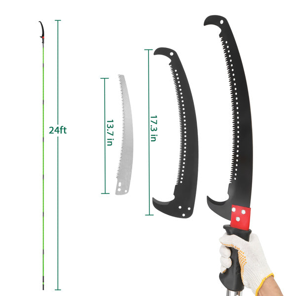 24ft Manual Pole Saw for Tree Trimming - Extendable Garden Pruner Set
