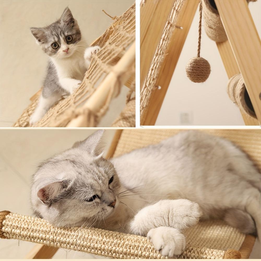Wooden Cat Tree Tower with Scratching Posts, Summer Bed & Climbing Net