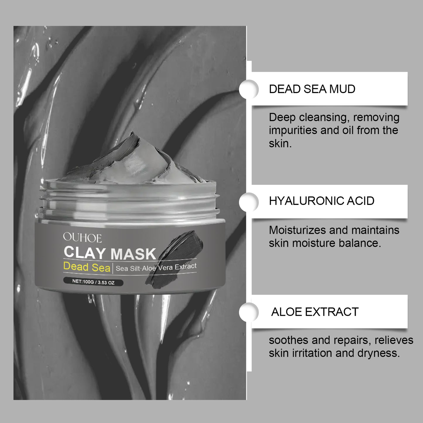 Dead Sea Mud Facial Cleansing Mask with Aloe & Seaweed Extract - 134g