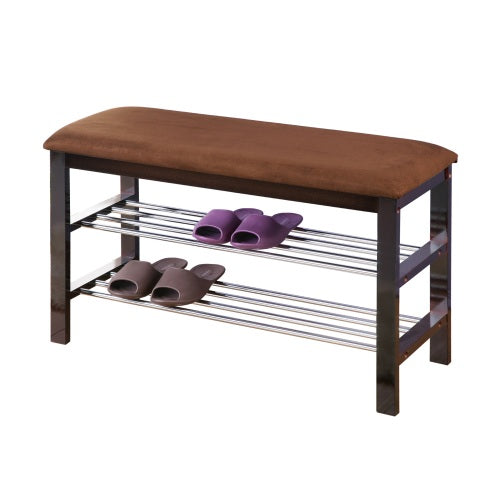 Wood Shoe Bench with Chocolate Microfiber Seat - Espresso