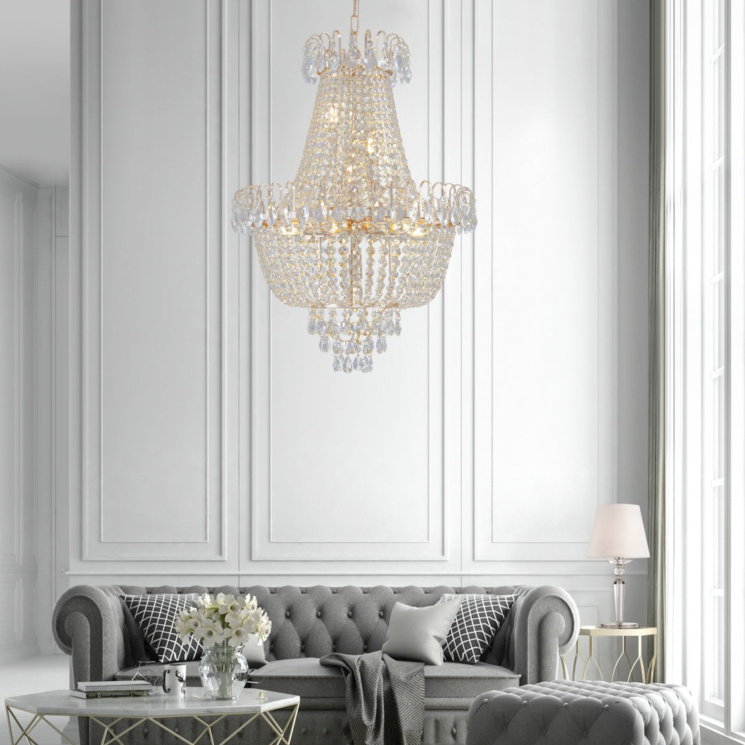 Large Gold Crystal Chandelier - Contemporary Ceiling Light Fixture